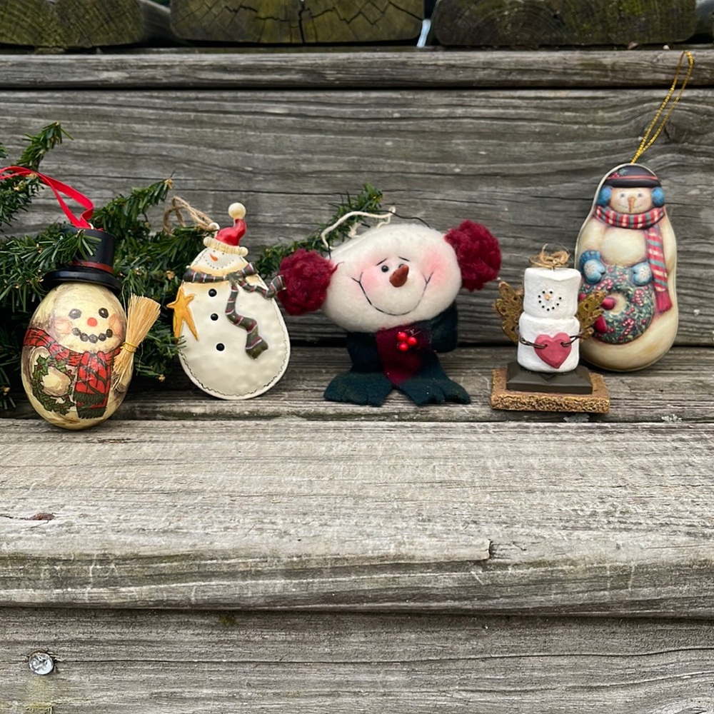 Country Christmas lot of 5 Snowmen Ornaments